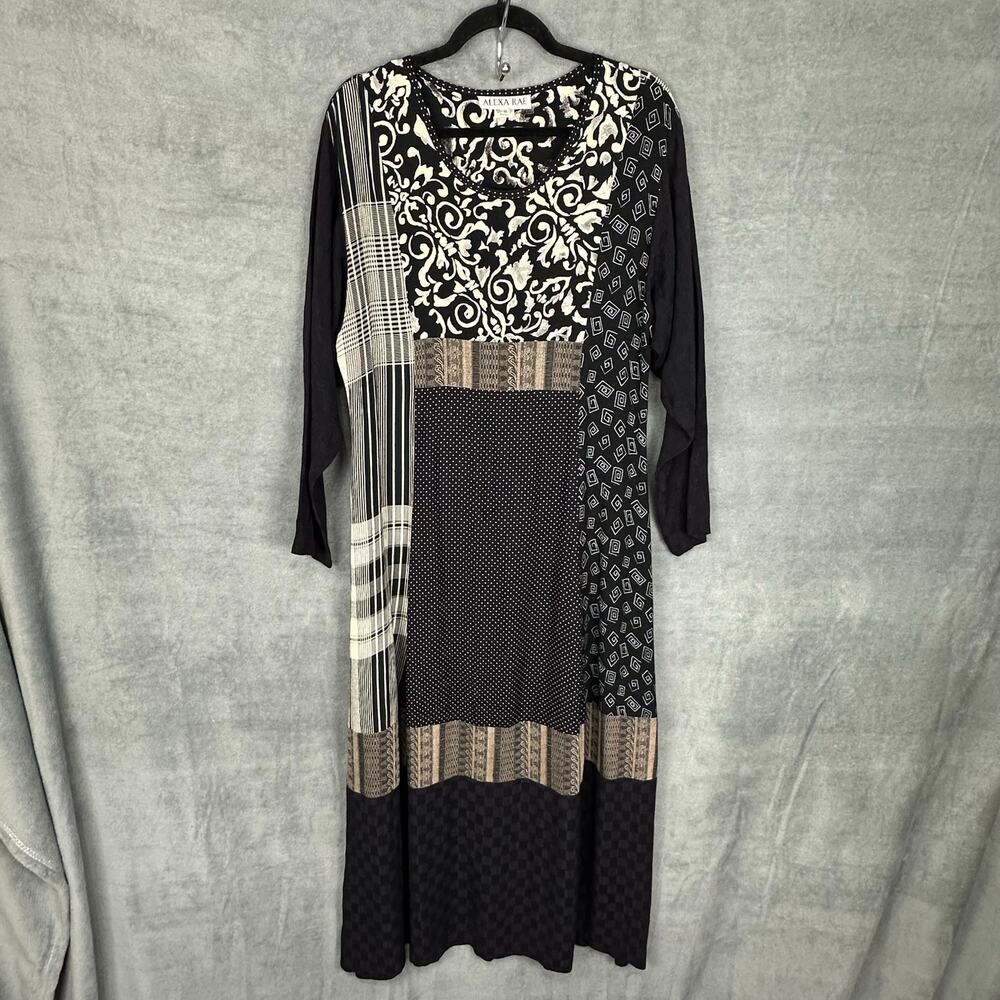 Vintage Alexa Rae Dress Womens 2 Black Patchwork Maxi Grunge Boho Lagenlook